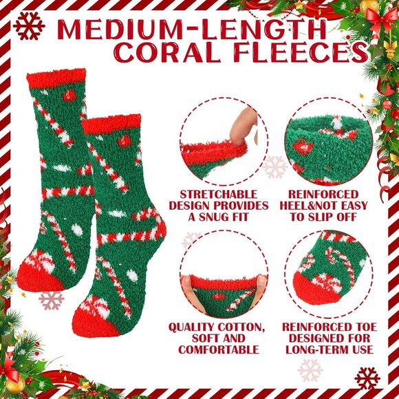 48 Pairs Christmas Fuzzy Socks Bulk Cozy Winter Crew Slippers for Home - Picture 6 of 7